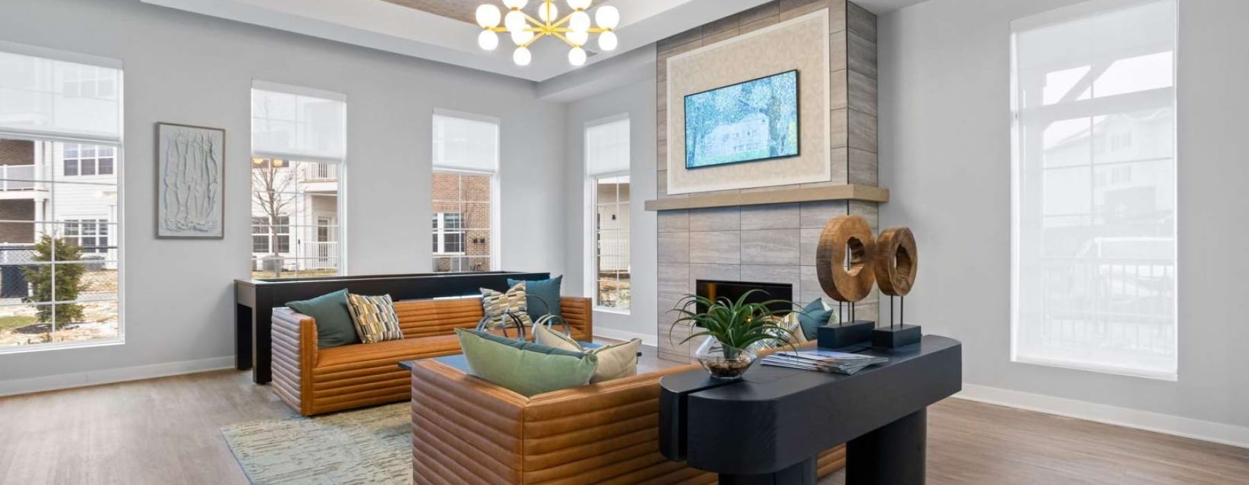 Community lounge and fireplace 