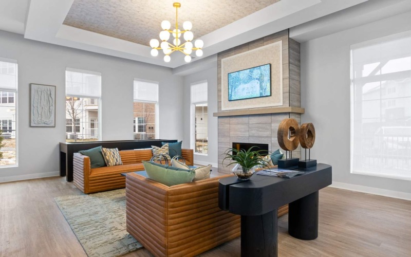 Community lounge and fireplace 