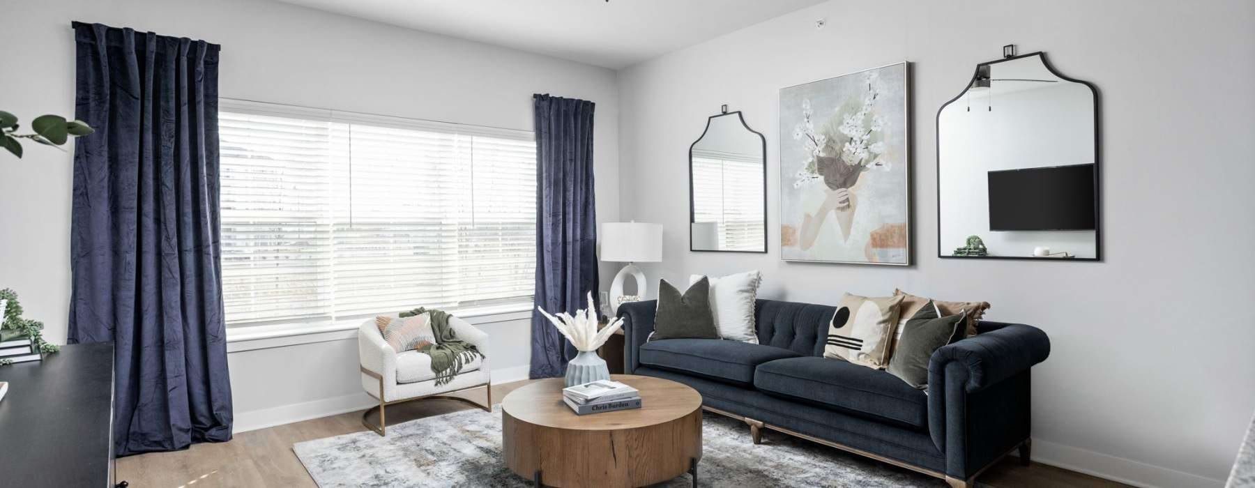 apartment living room with bright windows